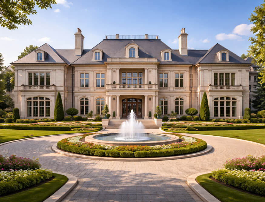 Mansion with grand fountain
